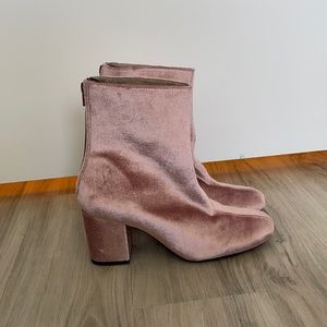 Free People Pink Velvet Booties